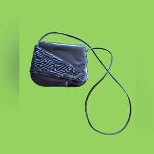 Vintage 80s Amedeovolta Silver Metallic Leather Crossbody Purse Bag Rhinestones